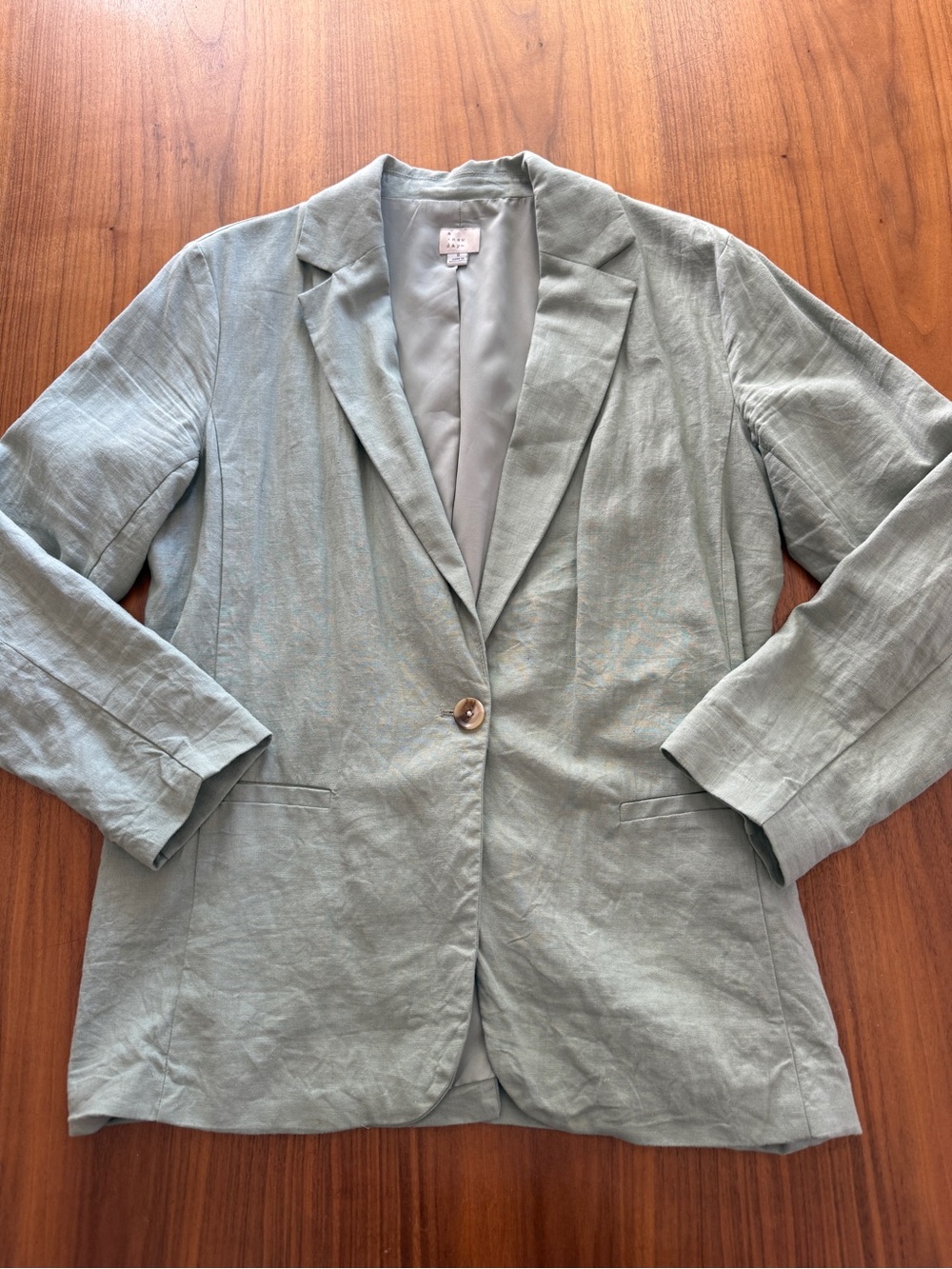 a new day Light Sage Green Linen-Blend Single-Button Blazer